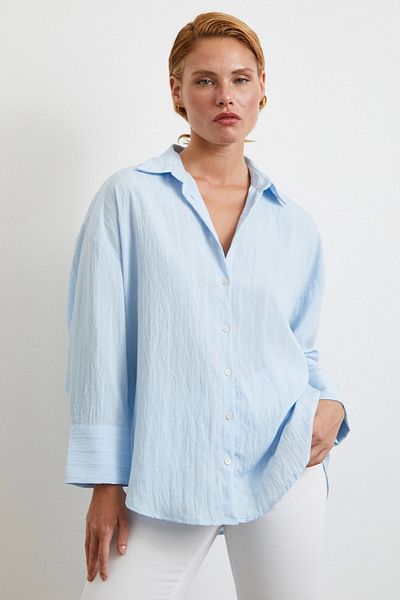 Never more Embossed Striped Oversize Shirt Blue