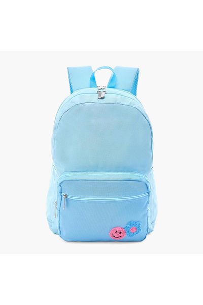 Juniors Embroidered Backpack with Zip Closure and Adjustable Straps - 16 inches