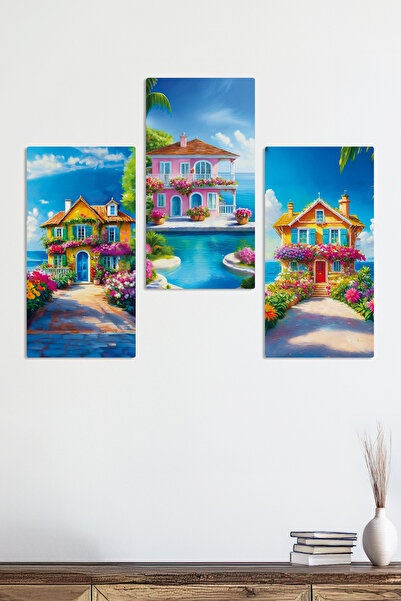 Zevahir Mobilya Dekorasyon Havuz Deniz Manzara Ev İlkbahar Çiçekler 3 Parça M...