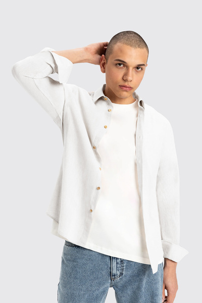 UNIQVIBE White Long Sleeve Men's Linen Shirt