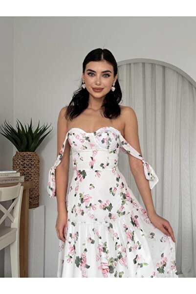 Lady Moss Poses Shoulder Tie Dress