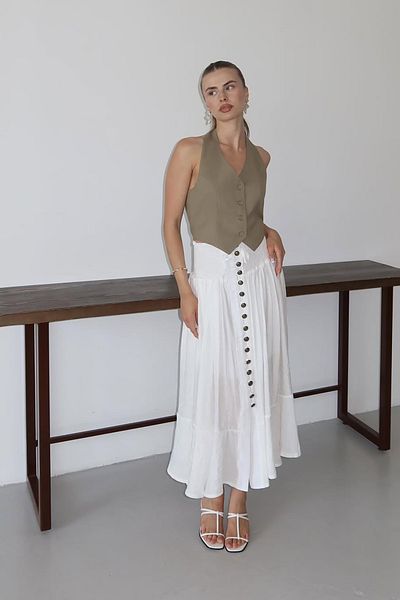 Neşeli Butik fusta de damă cu talie elastică cu nasturi NBNP010