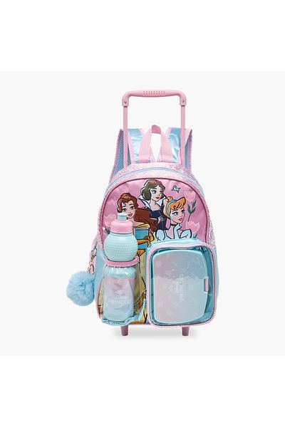 Disney Princess Print Trolley Backpack with Lunch Box and Water Bottle - 13 inches