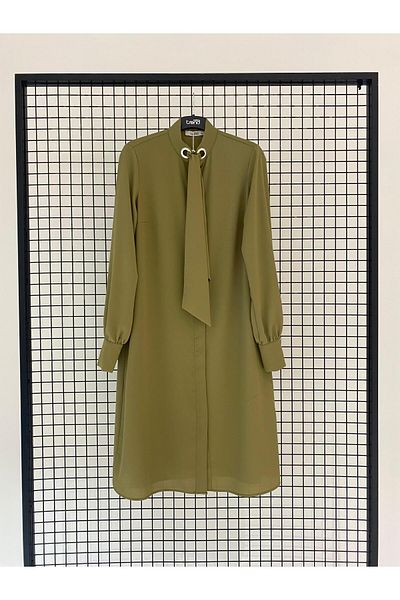 Armine Trend 2025 Spring and Summer Basic Neckline Detailed Scarf Hidden Button Silk Crepe Tunic