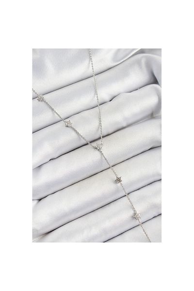 Skygo Brass Zircon Stone Row Star Figure Y Model Silver Color Women's Necklace - Tj-Bko10315