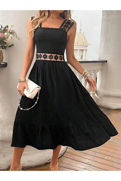 Vanceti Rochie lungă înfășurată cu volane pentru femei, cu bretele și detaliu...