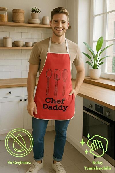 MODALİN Chef Dady Liquid Proof Kitchen Apron Stain Resistant, Liquid Proof, Easy to Clean Apron