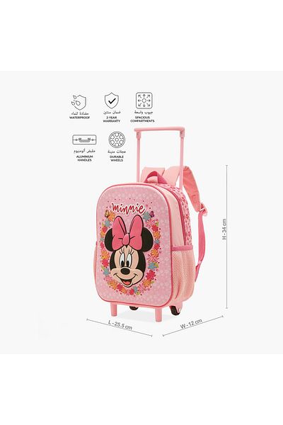 Disney Minnie Mouse Print Trolley Backpack with Lunch Bag and Pencil Case - 13 inches