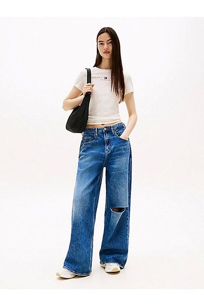 Tommy Hilfiger Tommy Jeans TJW SLIM TJ US LINEAR SS TEE Tricou alb pentru femei DW0DW21422YBH
