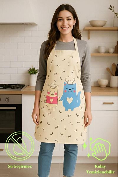 MODALİN Paw Chef Kitchen Apron Cute Cat Pattern, Liquid Proof Fabric