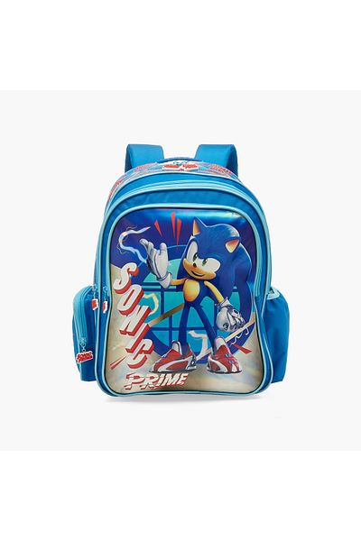 SEGA Sonic The Hedgehog Print Backpack with Adjustable Straps and Zip Closure - 16 inches