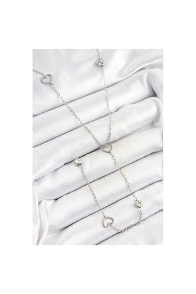 Skygo 316L Steel Zircon Stone Heart Figured Y Model Silver Color Women's Necklace - Tj-Bko10334