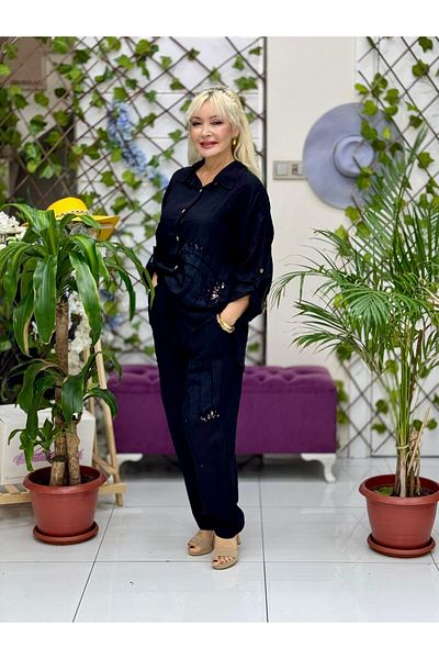 Punta Otantik Pt1375 Sequin Sequin Italian Linen Suit Black