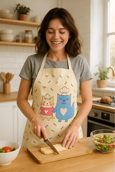 MODALİN Paw Chef Kitchen Apron Cute Cat Pattern, Liquid Proof Fabric