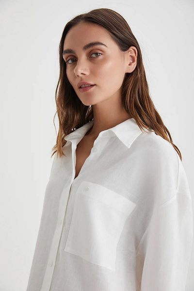 Penyemood Women's Linen Home and Outerwear Set – White Shirt and Trousers Summer Combination C3T4N69