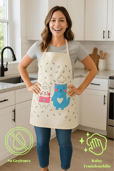 MODALİN Paw Chef Kitchen Apron Cute Cat Pattern, Liquid Proof Fabric