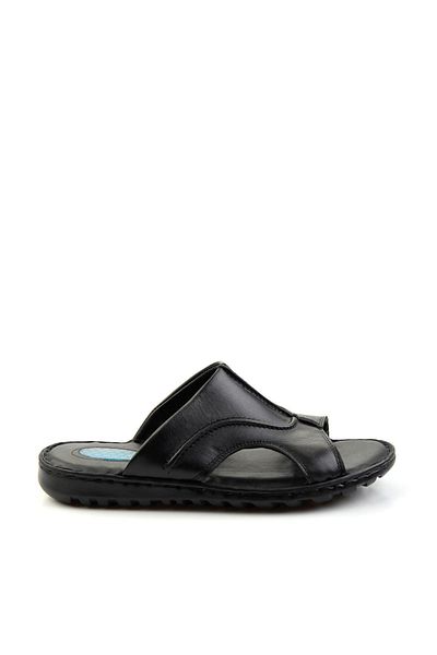 Bambi Black Leather Men's Slippers E04437182503