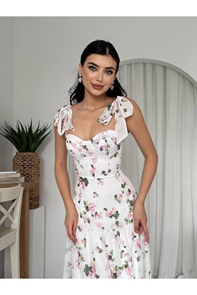 Lady Moss Poses Shoulder Tie Dress