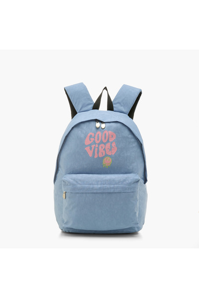 Juniors حقيبة ظهر مطبوعة بخطوط مطبعية مع أحزمة كتف قابلة للتعديل وحقيبة أقلام...