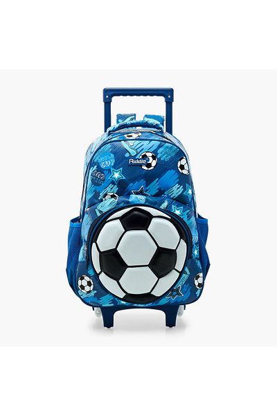 Juniors Football Print Trolley Backpack with Retractable Handle and Zip Closure - 16 inches