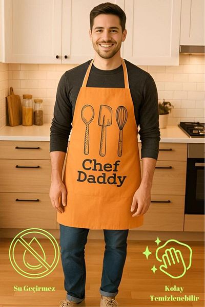 MODALİN Chef Dady Liquid Proof Kitchen Apron Stain Resistant, Liquid Proof, Easy to Clean Apron