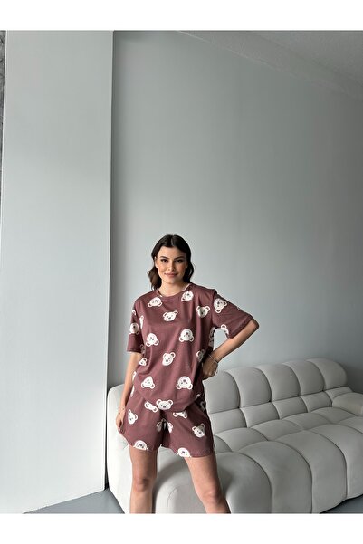 RPT MODA Σετ γυναικεία πιτζάμα από οργανικό βαμβάκι Cute Teddy Bear με τύπωμα με κοντομάνικο σορτς
