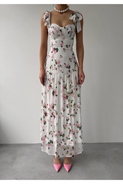 Lady Moss Poses Shoulder Tie Dress