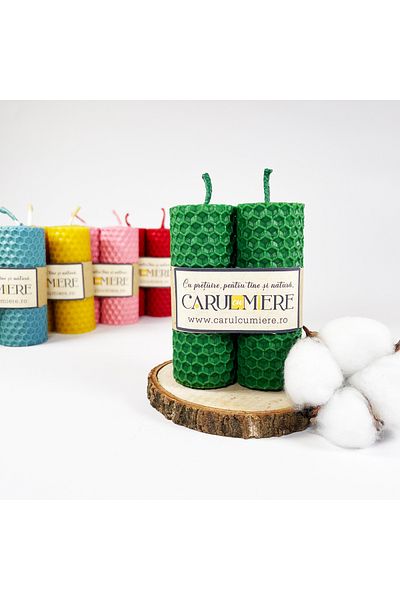 CARUL CU MIERE Lumanare HANDMADE din ceara naturala model fagure 8,5 cm x 3 cm – set 2 buc.