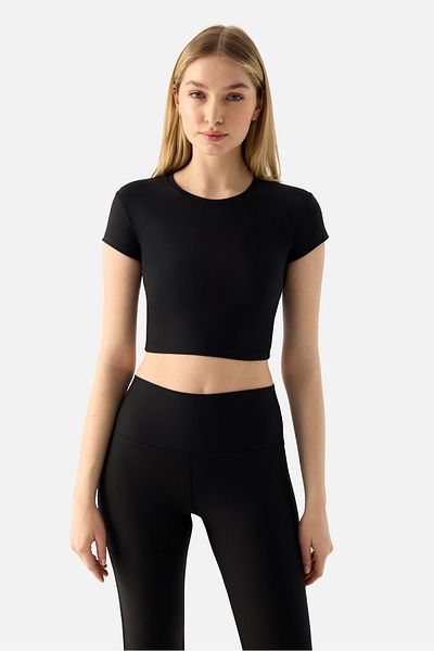 Superstacy Melina Short Sleeve Black Crop Top