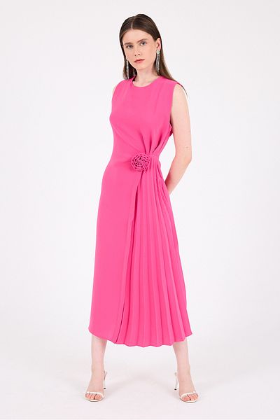 Rays Rochie de seară midi plisată cu detalii florale fucsia 251671