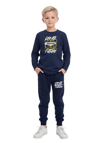 FYK KİDS Boy's Create Future Printed Zero-Collar Muslim Bottom-Up Set