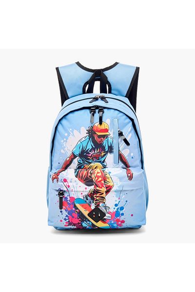 Juniors Graphic Print Backpack with Zip Closure and Laptop Compartment - 18 inches