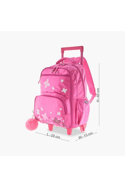 mattel Barbie Print Trolley Backpack with Retractable Handle and Zip Closure - 16 inch