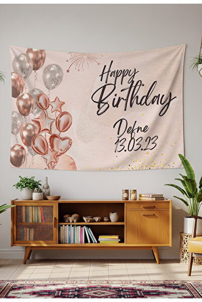 GREENDECOR Kişiye Özel Doğum Günü Duvar Örtüsü İyi ki Doğdu Happy Birthday İs...