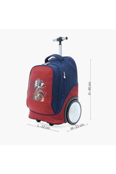 Juniors Samurai Print Trolley Backpack with Retractable Handle and Wheels - 18 inches