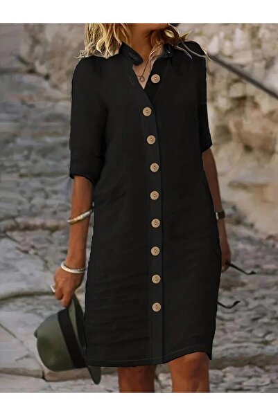 özssa Women's short sleeve judge collar front button short muslim dress