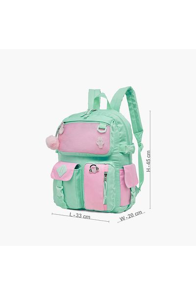Juniors Colourblock Backpack with Adjustable Straps and Zip Closure - 18 inches