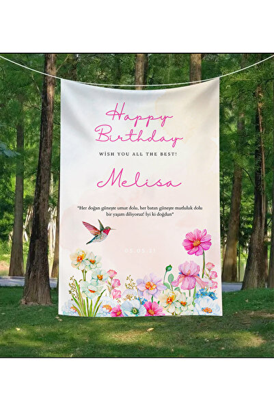 GREENDECOR Kişiye Özel Doğum Günü Duvar Örtüsü İyi ki Doğdu Happy Birthday İs...