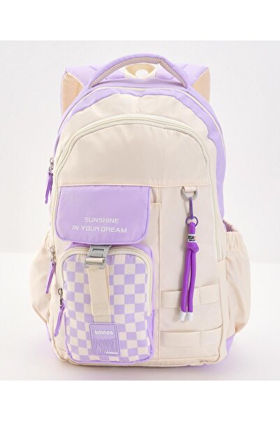 Bonfino حقيبة مدرسية بونفينو، مساحات تخزين واسعة، لون كاكي وأرجواني - 18 بوصة