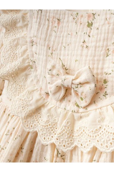 Cherrys Bebek Baby Girl Floral Patterned Ruffle Muslin Dress
