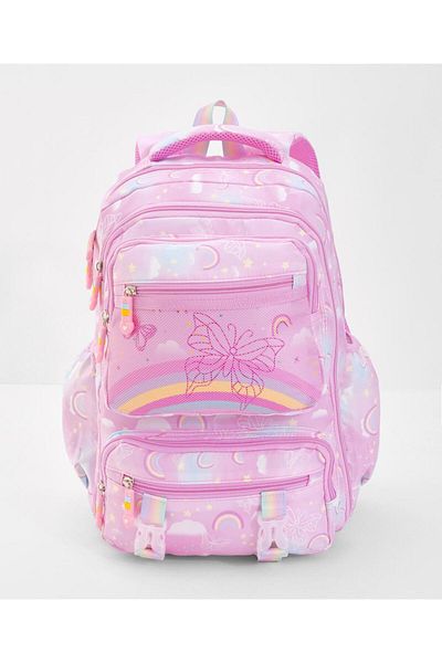 Bonfino Bonfino Butterfly School Bag, Padded Shoulder Straps, Pink - 18 Inches