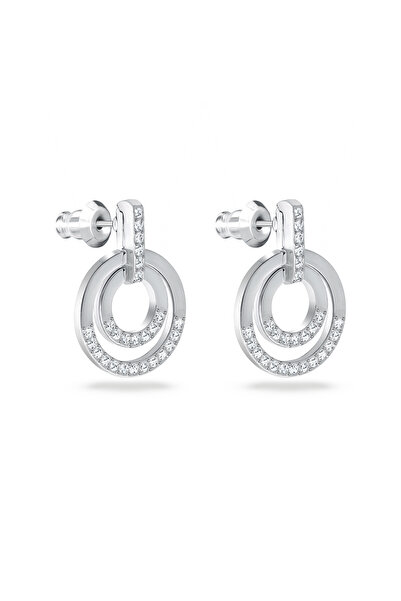 Swarovski Circle halka küpeler, Yuvarlak şekil, Beyaz, Rodyum kaplama