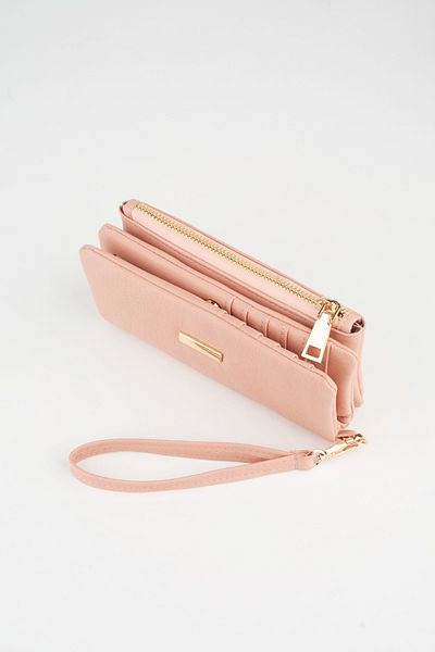 Vivaq Women's Powder Large Size Removable Zippered Compartment Snap Closure Faux Leather Wallet