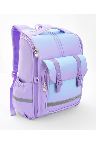 Bonfino Bonfino School Bag, Night Reflective Light, S-Spine Curve Support, Purple - 17 Inches