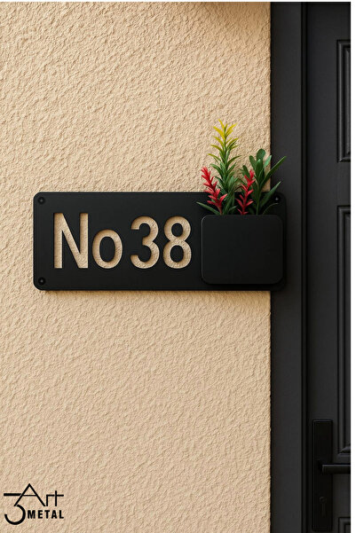 3art Metal Metal Siyah Lazer Kesim Kapı Numarası Saksılı Tabela | Modern Vida...
