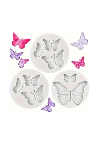 adhoreca Set 3 forme din silicon pentru decor Fluturasi, 5.5 x 1 cm