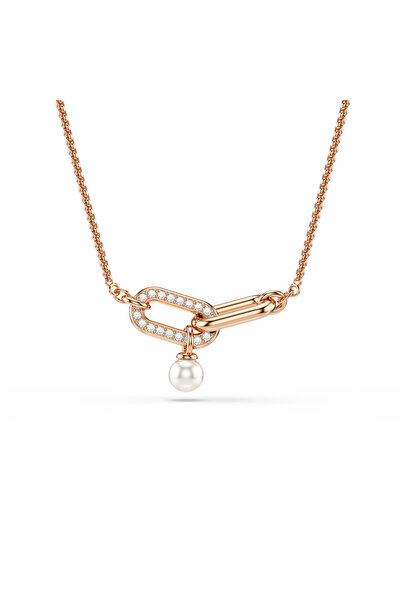 Swarovski Constella Kolye, Kristal inci, Yuvarlak kesim, Beyaz, Pembe altın r...