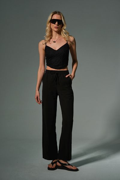 Domoda High Waist Non-Stick Draped Fabric Elastic Palazzo Wide Leg Women's Cupro Pants # Evil Eye