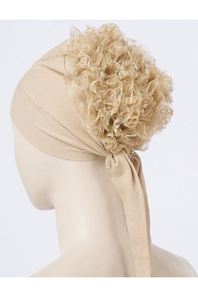 Kayra Lace Bun Bonnet Beige