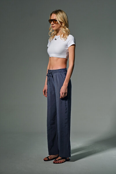 Domoda High Waist, Non-Stick Draped Fabric Elastic Palazzo Wide Leg Women's Cupro Pants @Kupra